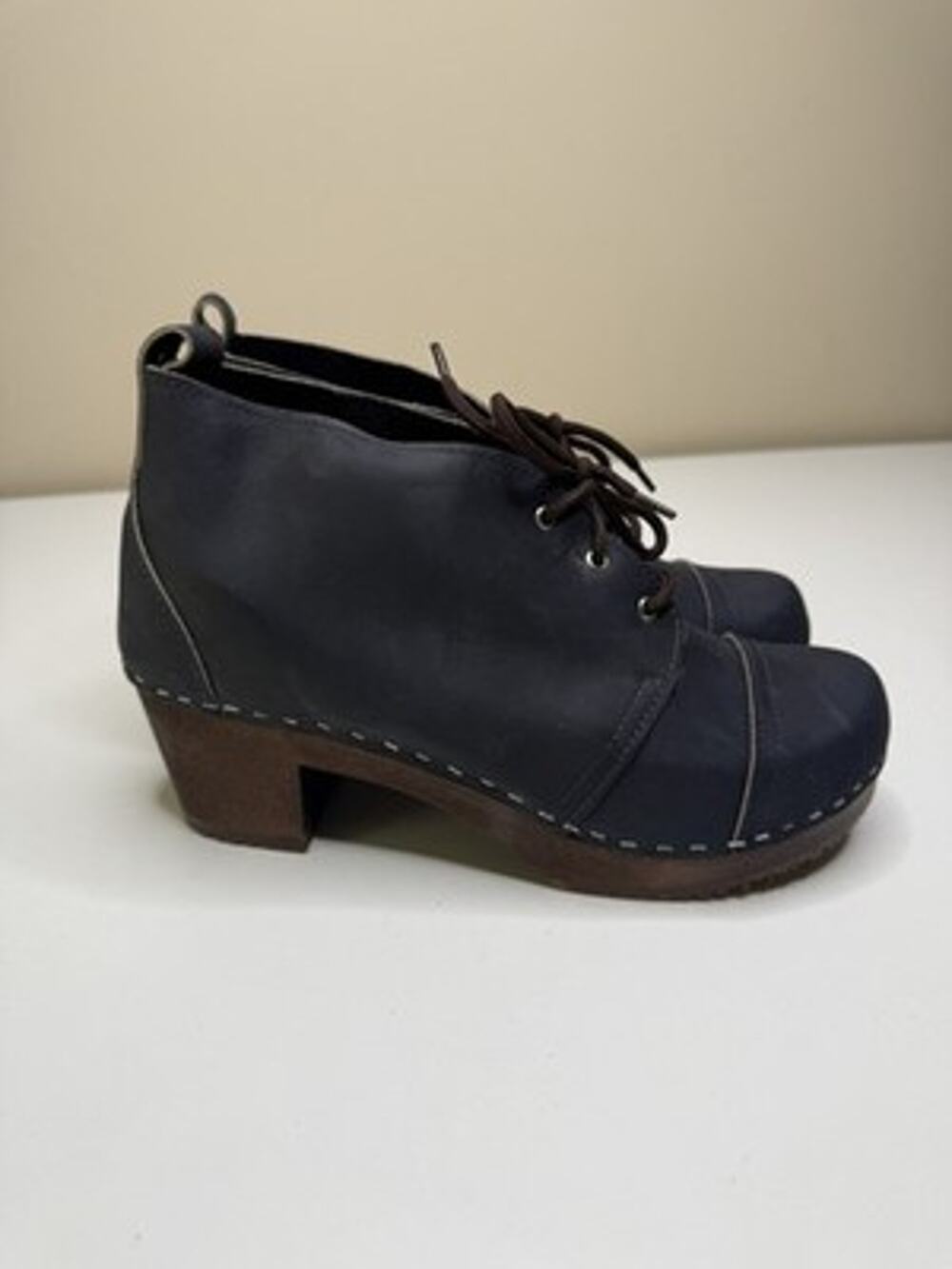 Sandgrens Chukka Clog Boot Womens EU 41 US 10 Blue Leather Cap Toe Lace Up